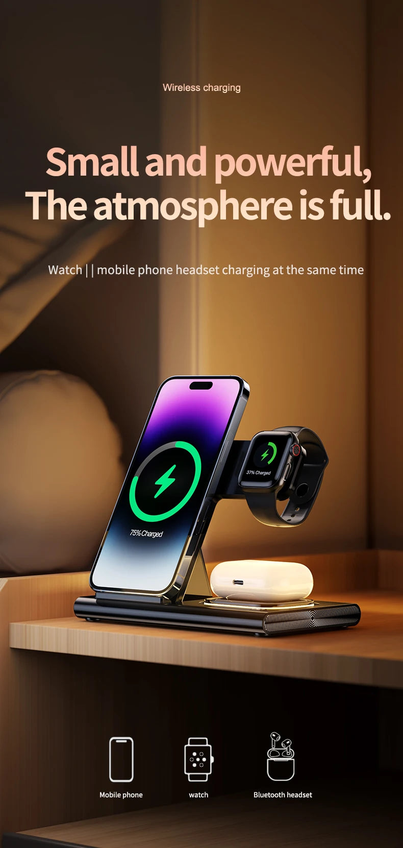 Foldable 3-in-1 Wireless Charging Station 15W — iPhone, Apple Watch & AirPods