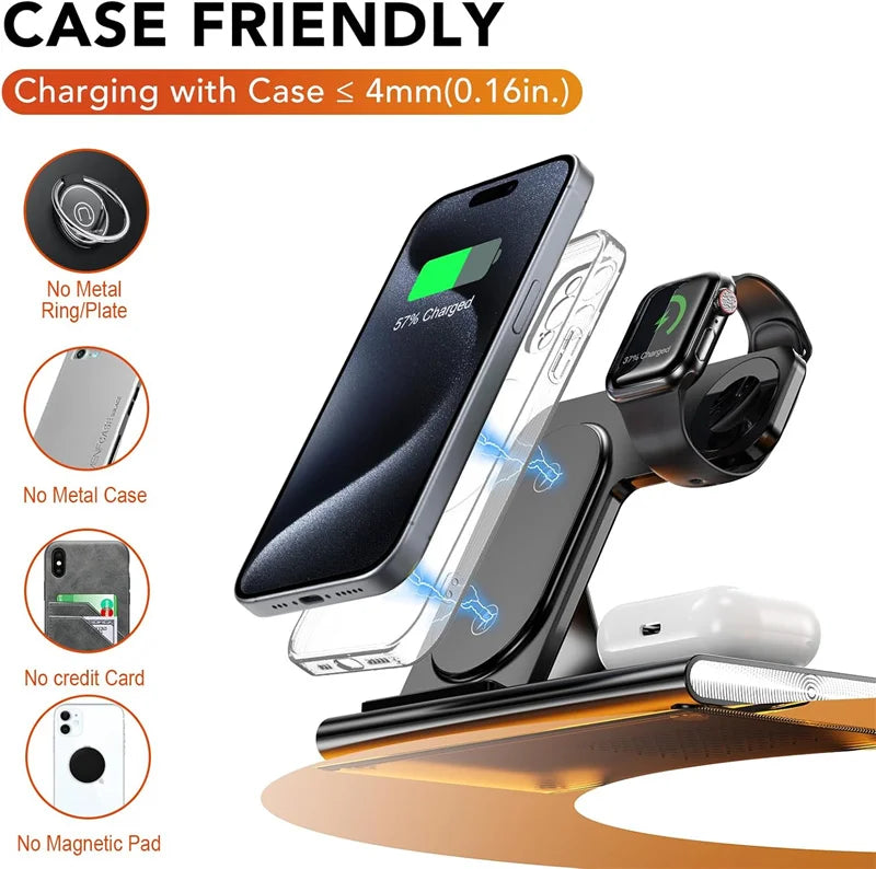 Foldable 3-in-1 Wireless Charging Station 15W — iPhone, Apple Watch & AirPods