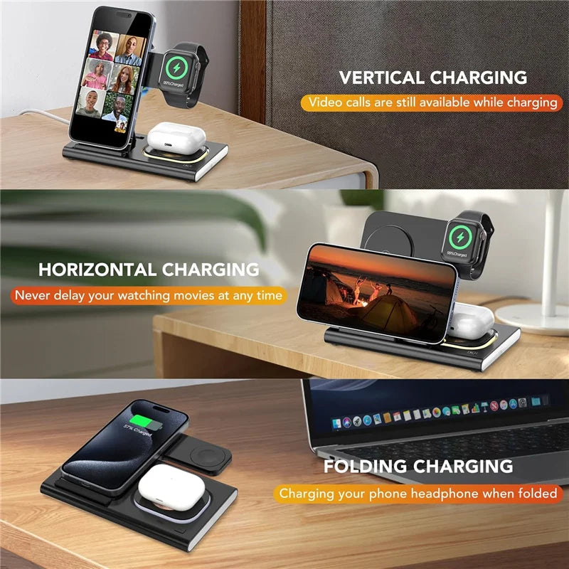 Foldable 3-in-1 Wireless Charging Station 15W — iPhone, Apple Watch & AirPods