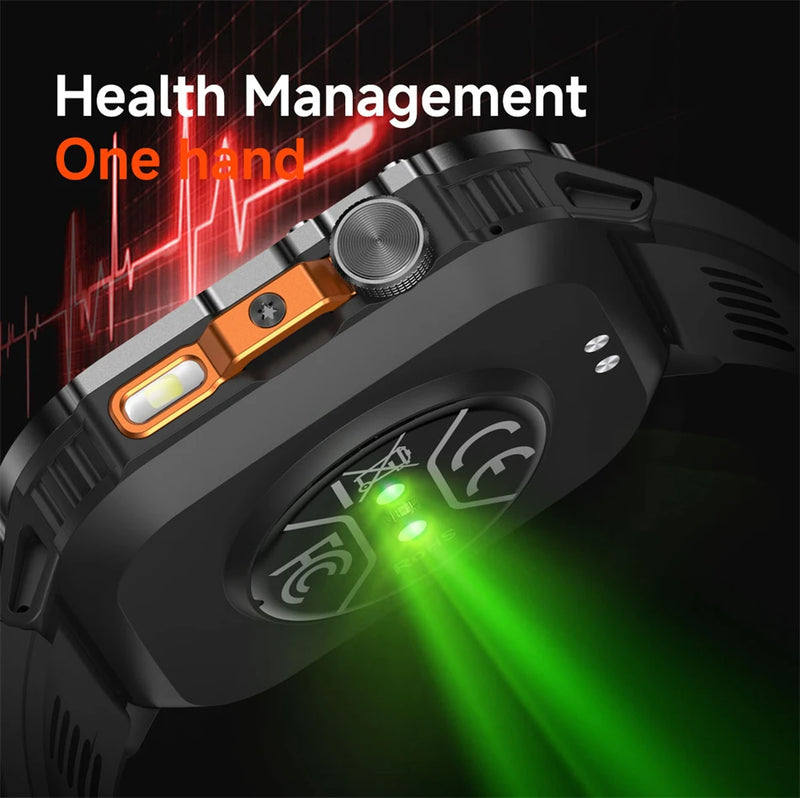 Military Smartwatch 1200mAh – Bluetooth Calls, Heart Rate & 5ATM Waterproof