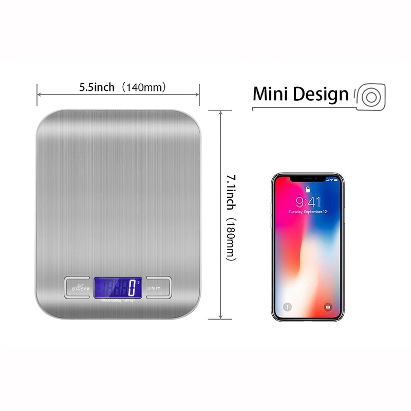 Digital Kitchen Scale — Stainless Steel, LED Display, 5kg & 10kg Variants