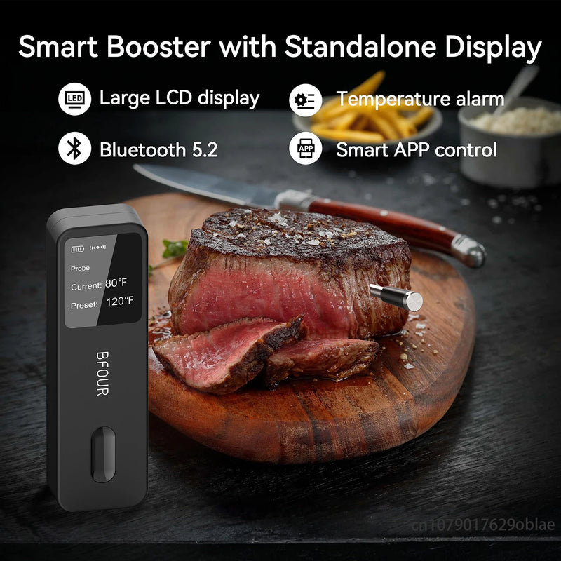 Wireless Bluetooth Meat Thermometer — IP67 Waterproof, LCD Booster, Rechargeable