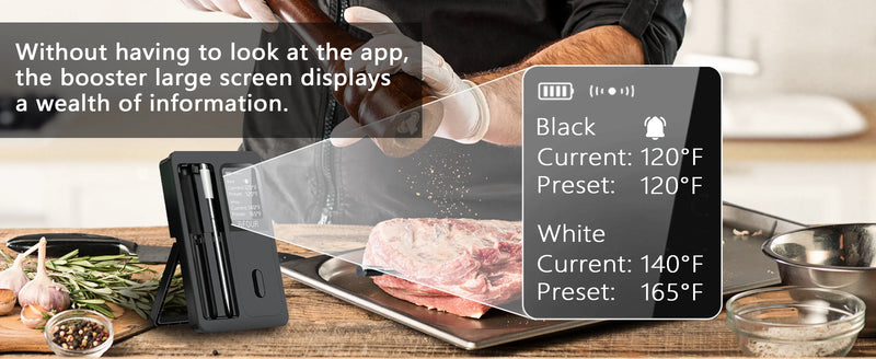 Wireless Bluetooth Meat Thermometer — IP67 Waterproof, LCD Booster, Rechargeable