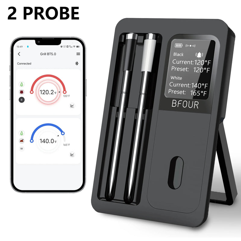 Wireless Bluetooth Meat Thermometer — IP67 Waterproof, LCD Booster, Rechargeable