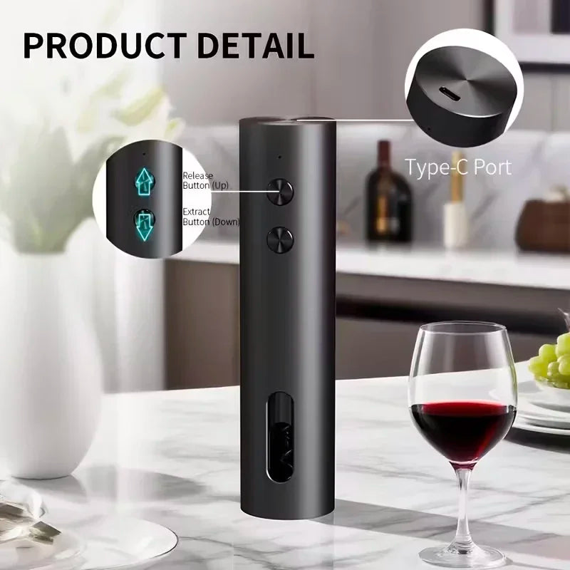 Electric Wine Opener Set — USB-C Rechargeable, Foil Cutter, Pourer & Vacuum Stopper
