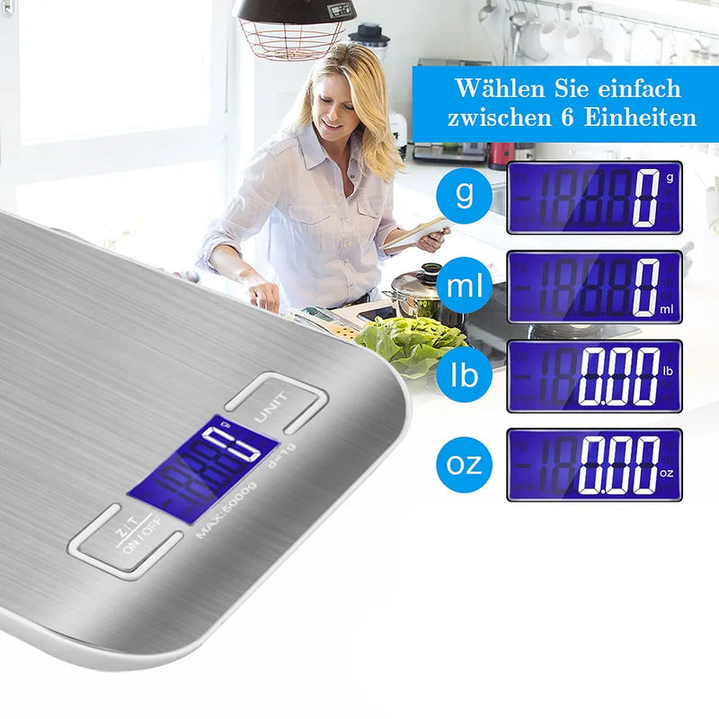 Digital Kitchen Scale — Stainless Steel, LED Display, 5kg & 10kg Variants