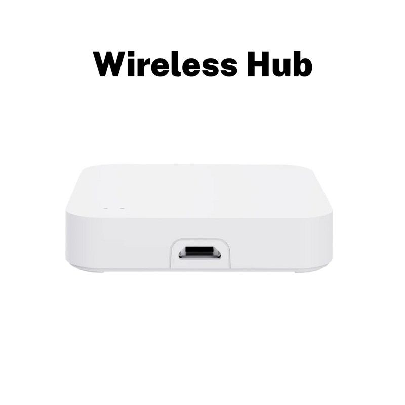 Tuya Zigbee smart hub wired version — rear panel showing micro-USB power port and RJ45 ethernet port, white compact design