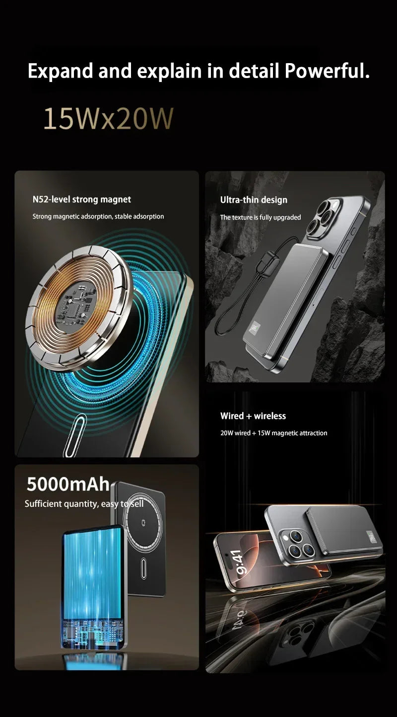 Magnetic Wireless Power Bank — PD 22.5W Fast Charge | MagSafe Compatible