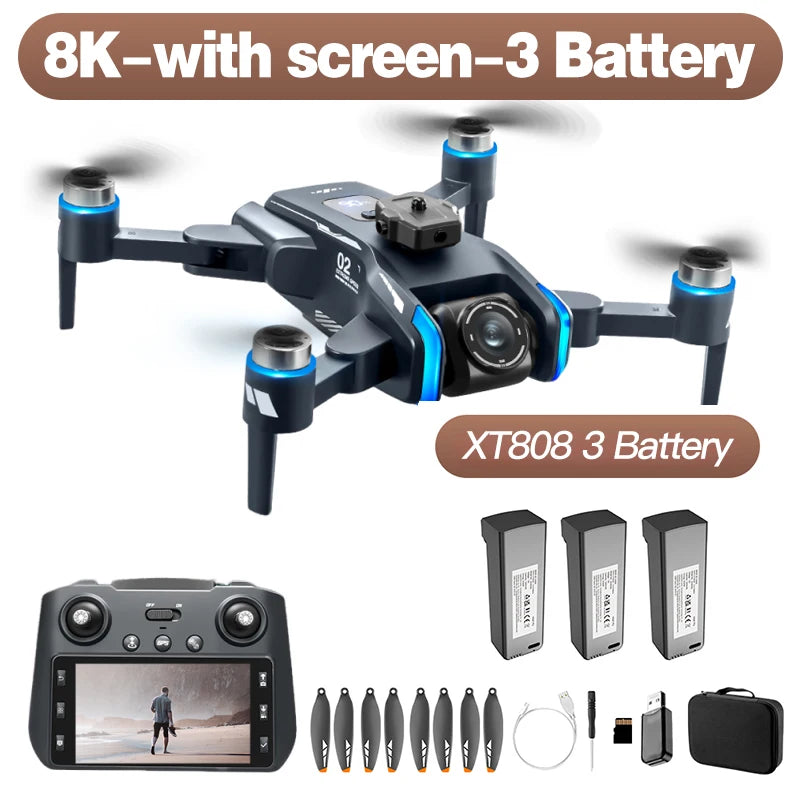 Lenovo XT808 GPS drone 8K version with screen remote and 3 batteries — full kit