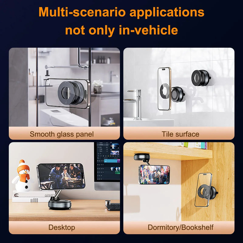 360° Magnetic Car & Desk Mount — Vacuum Suction Phone Holder with 16-Magnet Array