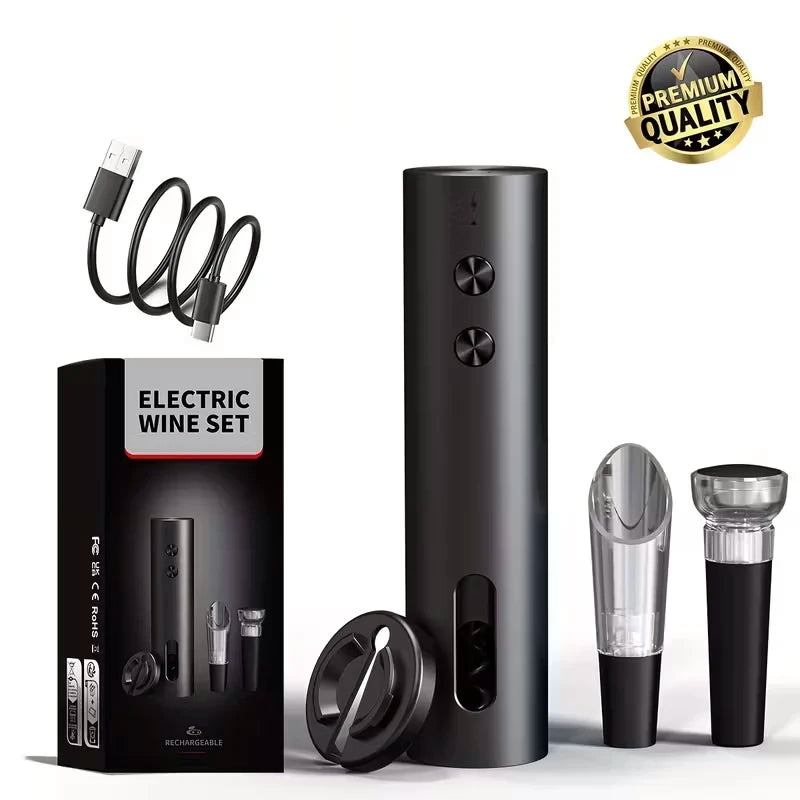 Electric Wine Opener Set — USB-C Rechargeable, Foil Cutter, Pourer & Vacuum Stopper