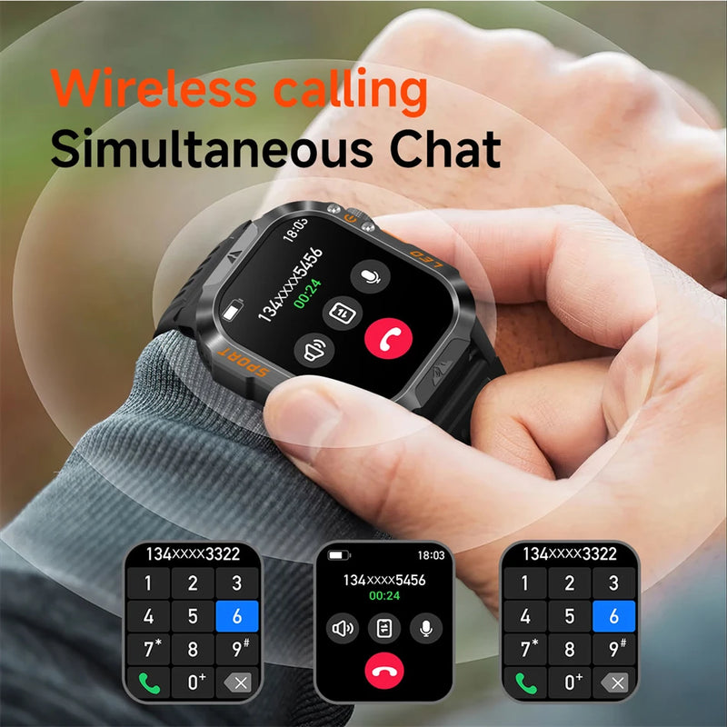 Military Smartwatch 1200mAh – Bluetooth Calls, Heart Rate & 5ATM Waterproof