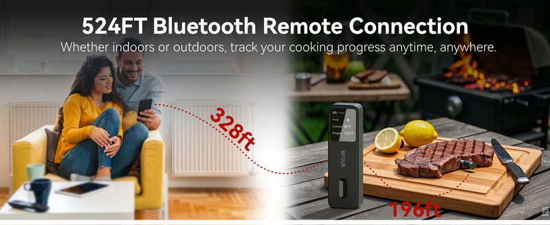 Wireless Bluetooth Meat Thermometer — IP67 Waterproof, LCD Booster, Rechargeable