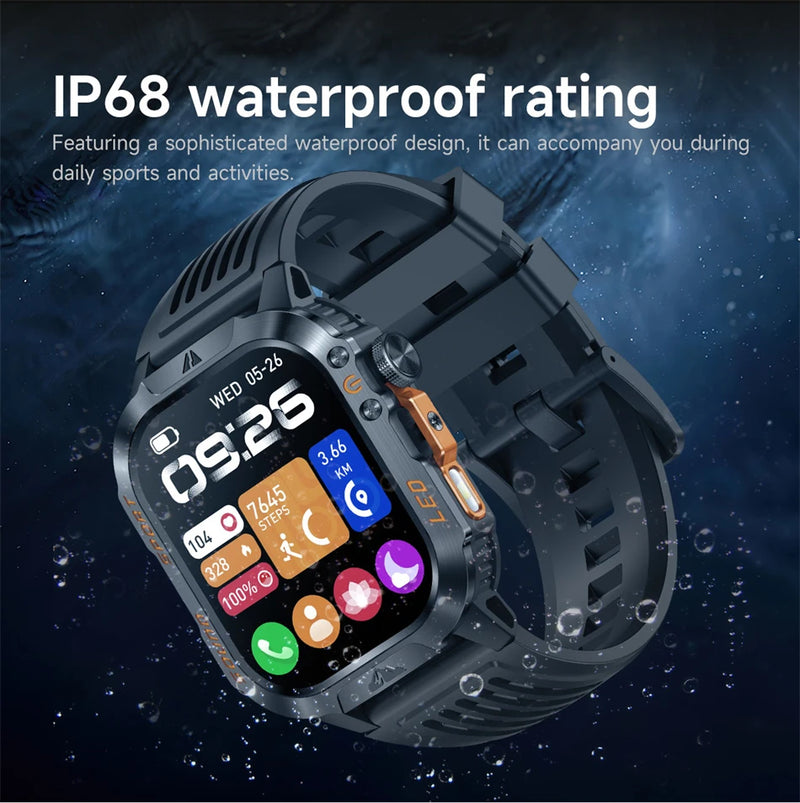 Military Smartwatch 1200mAh – Bluetooth Calls, Heart Rate & 5ATM Waterproof