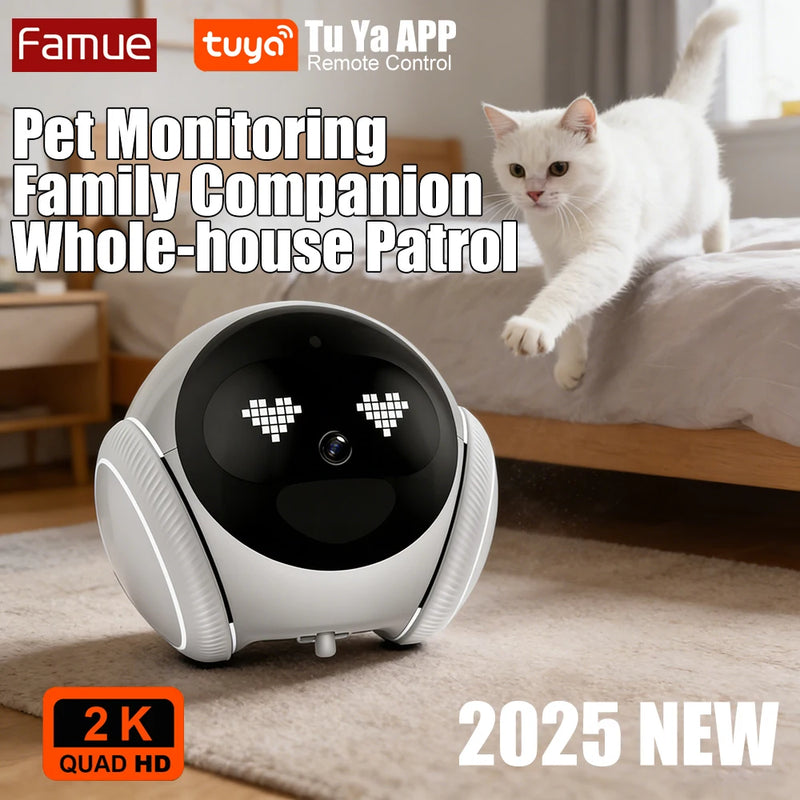 Famue smart robot security camera 2K with Tuya app remote control — pet monitoring and home patrol