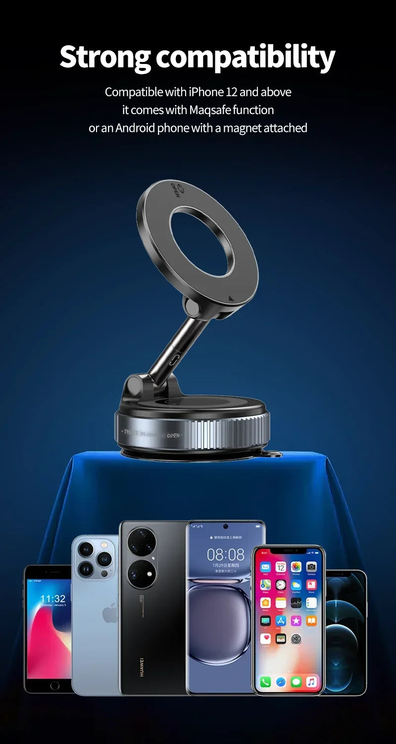 360° Magnetic Car & Desk Mount — Vacuum Suction Phone Holder with 16-Magnet Array