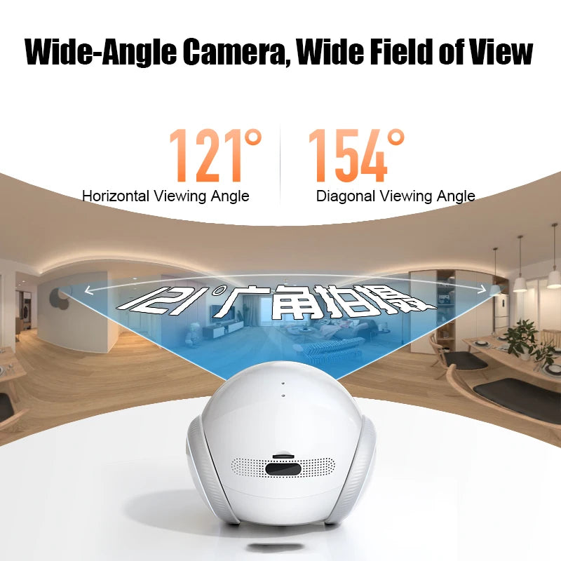 	Smart robot security camera wide-angle lens — 121° horizontal and 154° diagonal viewing angle
