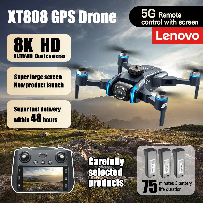 Lenovo XT808 GPS drone with 8K camera and 5G WiFi FPV — front view