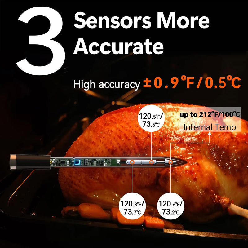 Wireless Bluetooth Meat Thermometer — IP67 Waterproof, LCD Booster, Rechargeable
