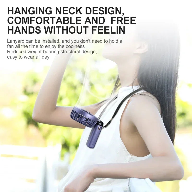 Portable Mini Neck Fan | 5-Speed USB Rechargeable with Phone Stand & Display