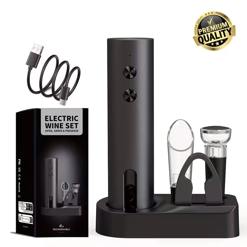 Electric Wine Opener Set — USB-C Rechargeable, Foil Cutter, Pourer & Vacuum Stopper