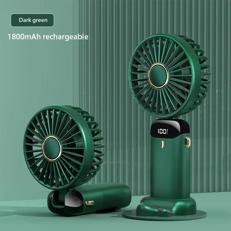 Portable mini neck fan dark green — 1800mAh rechargeable, folded and upright positions