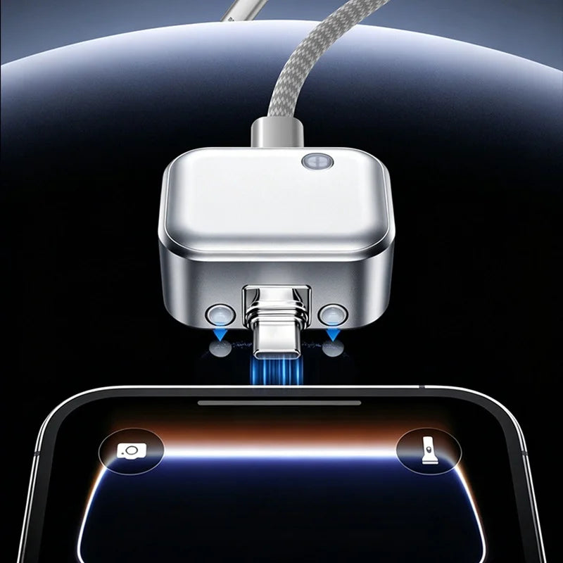 140W USB-C auto disconnect charger adapter connecting magnetically to smartphone