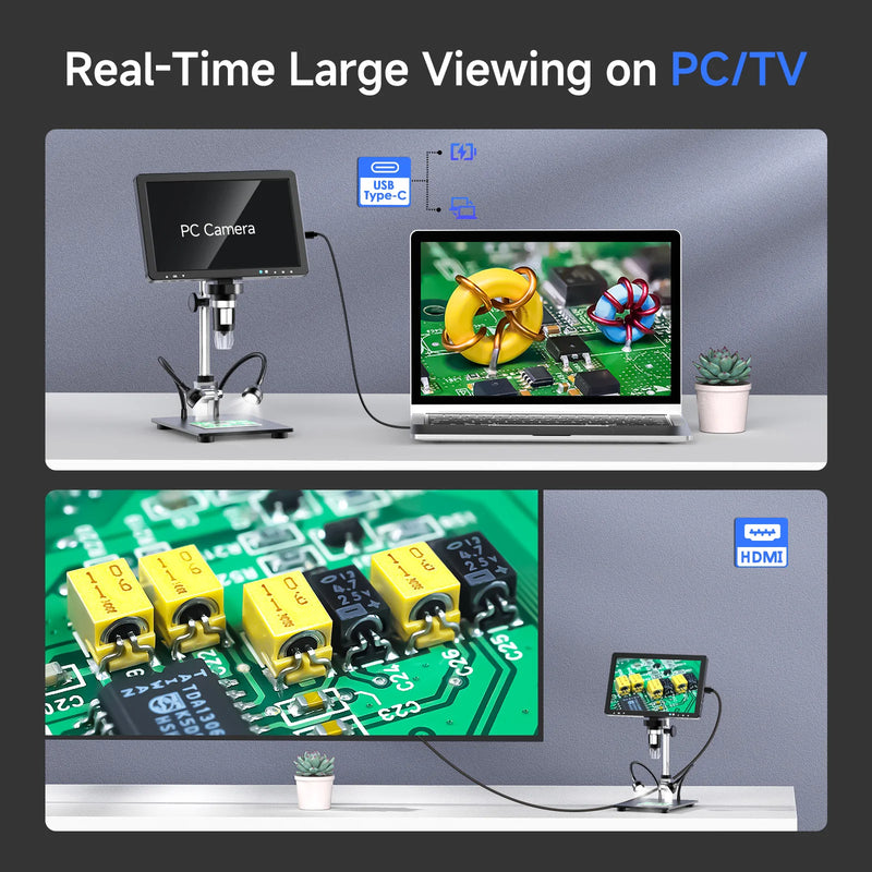 Digital Microscope DM12 — PCB circuit board inspection at 2000X magnification for electronics repair