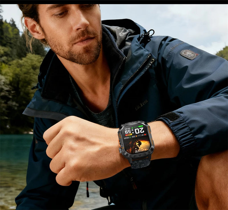 Military Smartwatch 1200mAh – Bluetooth Calls, Heart Rate & 5ATM Waterproof