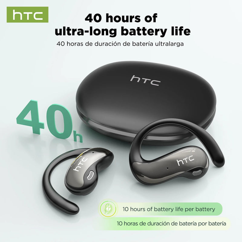 HTC NE19 AI translation earbuds — 40-hour total battery life with charging case, 8 hours per charge